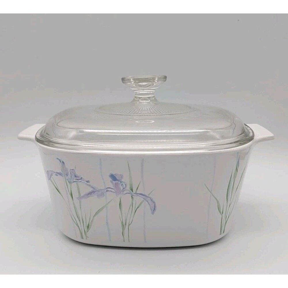 Vtg Corning Ware 3 Liter Baking Casserole Dish SHADOW IRIS + Pyrex Lid A-9-C